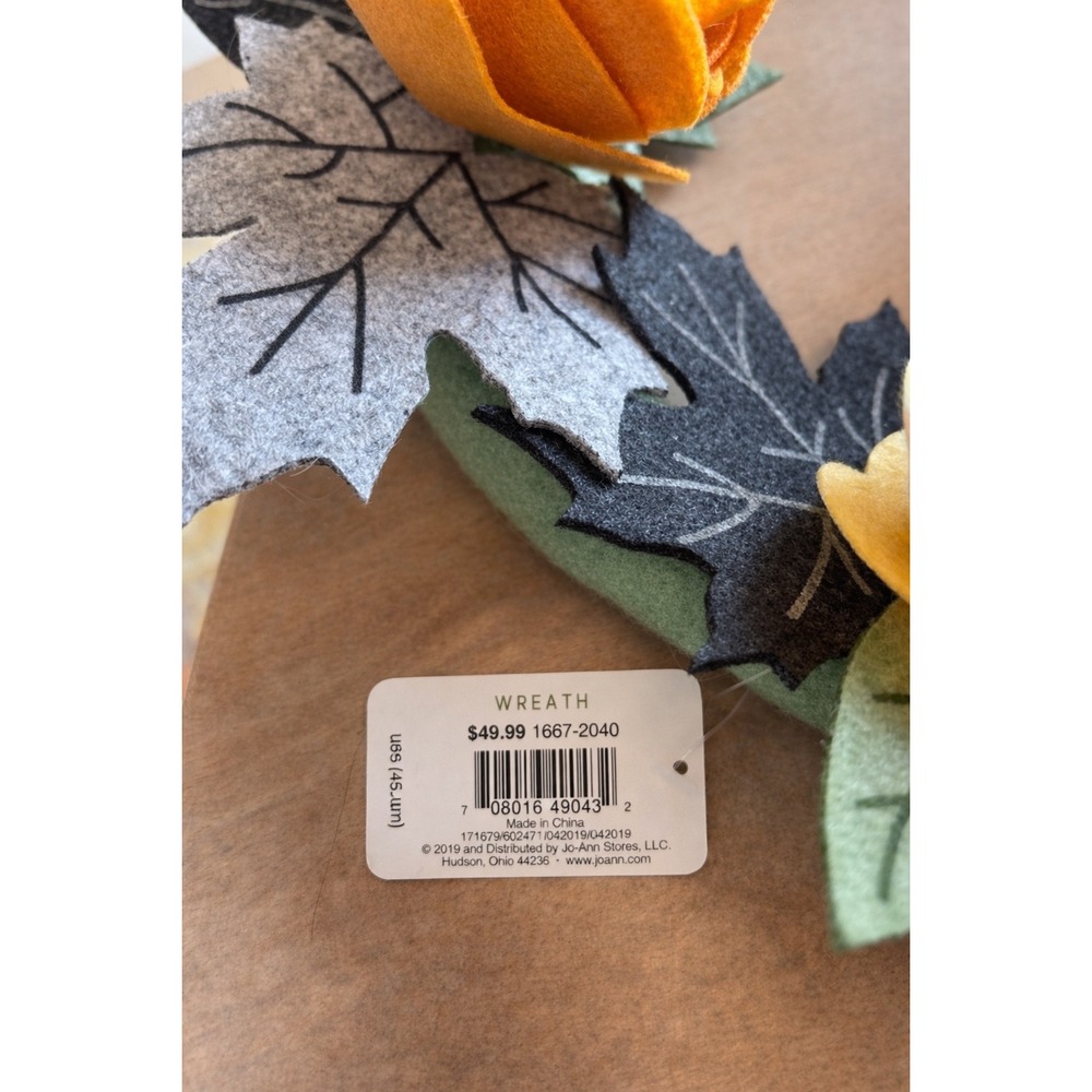Simply Autumn Decor Felt Floral Wreath Fall Leaves Roses Red Orange Jo-Ann 18in - Picture 3 of 3